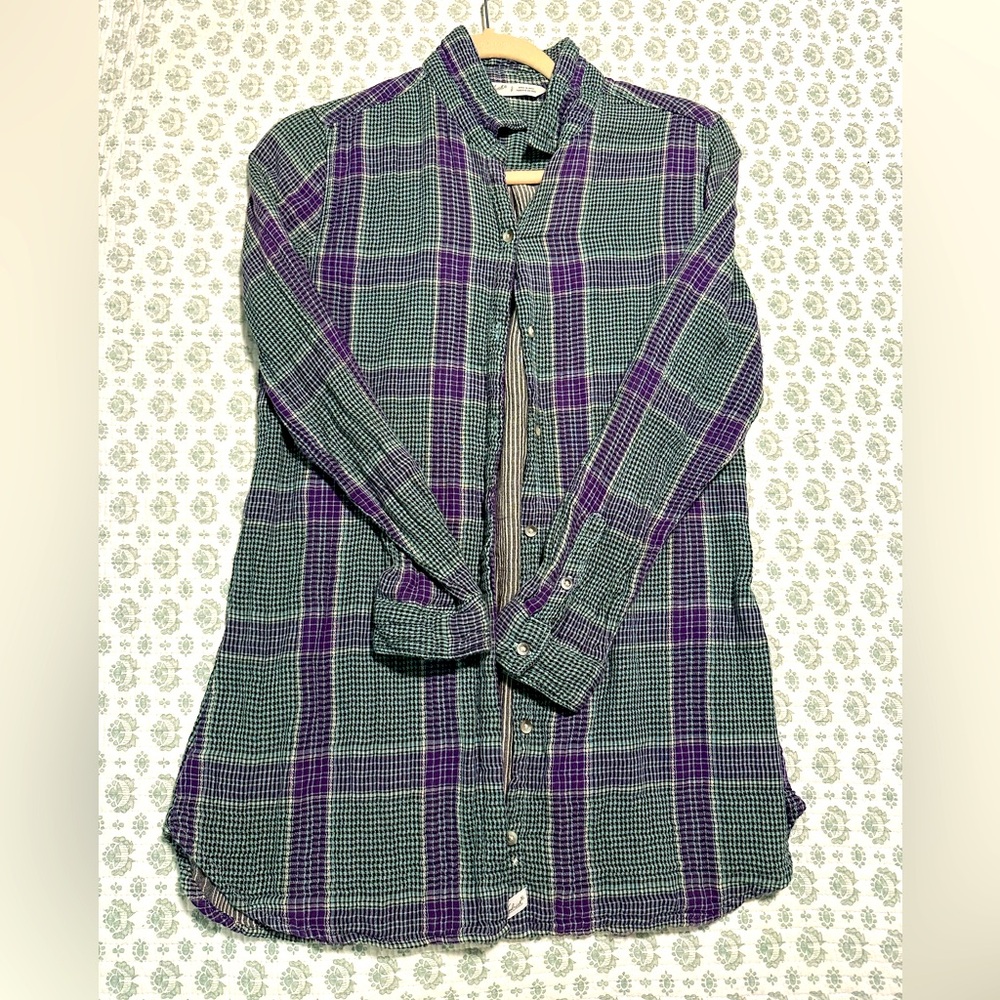 Women’s Woolrich Flannel Button Up Shirt Size Small Purple/Green Color